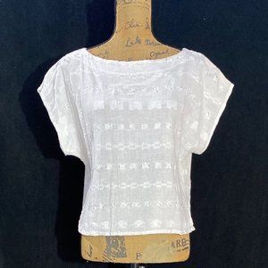 XAMA Rossana Ramirez Top S White Cotton Boxy Tunic Bead Ethnic Dolman Sl CUTE